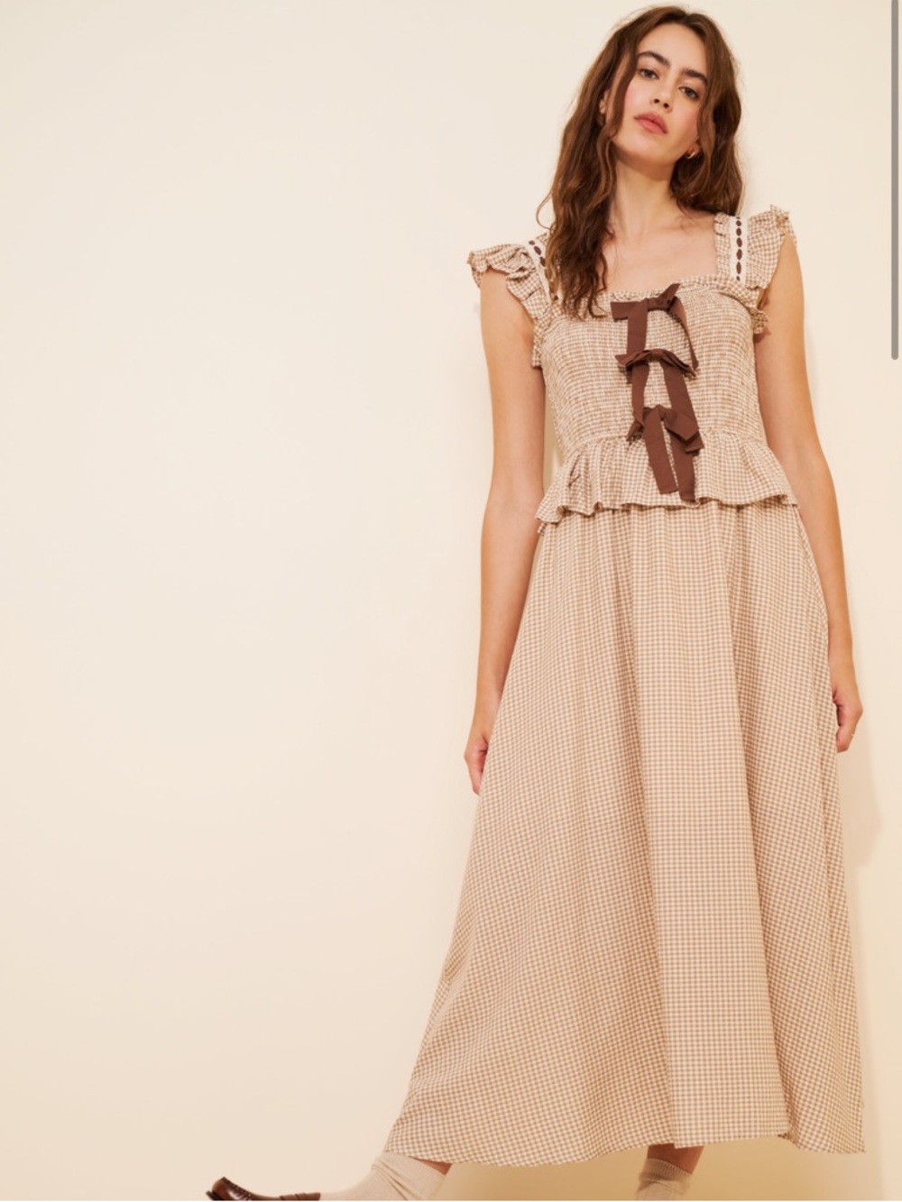 Moon River Flutter Sleeve Front Bow Midi Dress Large